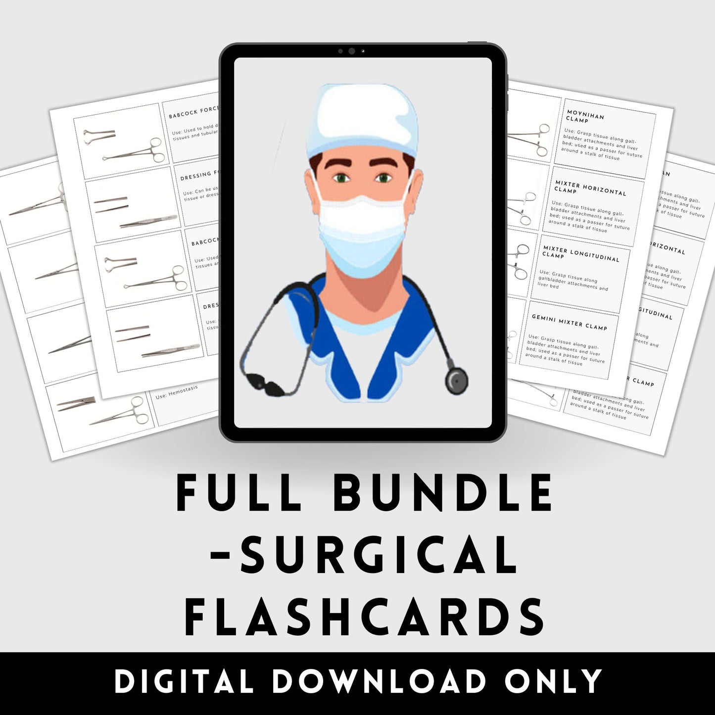 Artsy clinical guide General surgical instruments flashcards FULL BUNDLE OR Operating Room Surgery rotation Surgical Tech clinical Medical student Nurse