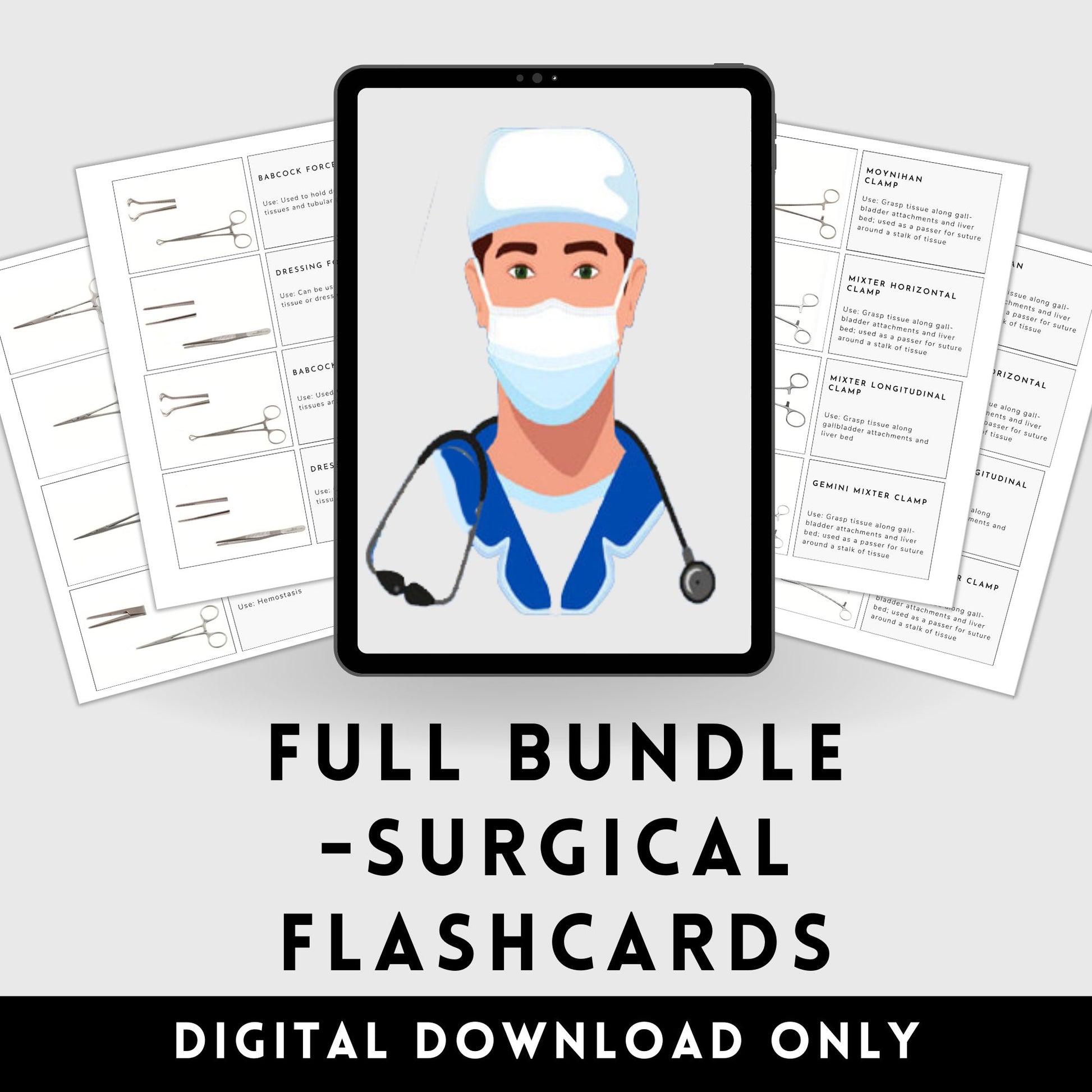 Artsy clinical guide General surgical instruments flashcards FULL BUNDLE OR Operating Room Surgery rotation Surgical Tech clinical Medical student Nurse