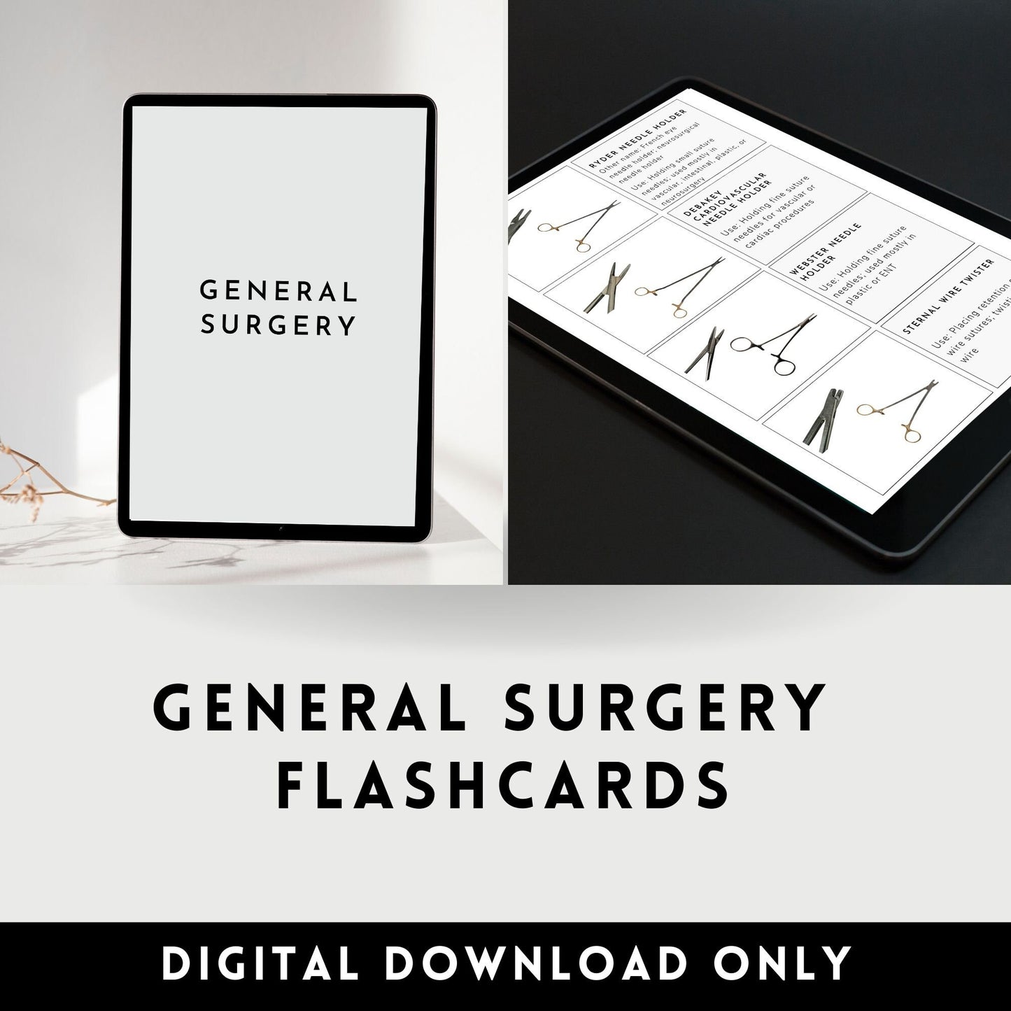 General surgical instruments tools flashcards OR Operating Room Surgery rotation Instrumentation Surgical Tech clinical Medical student