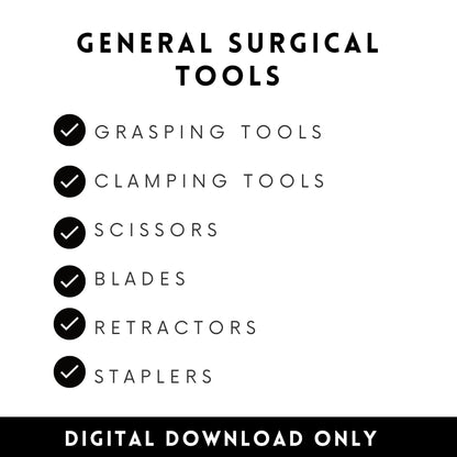 General surgical instruments tools flashcards OR Operating Room Surgery rotation Instrumentation Surgical Tech clinical Medical student