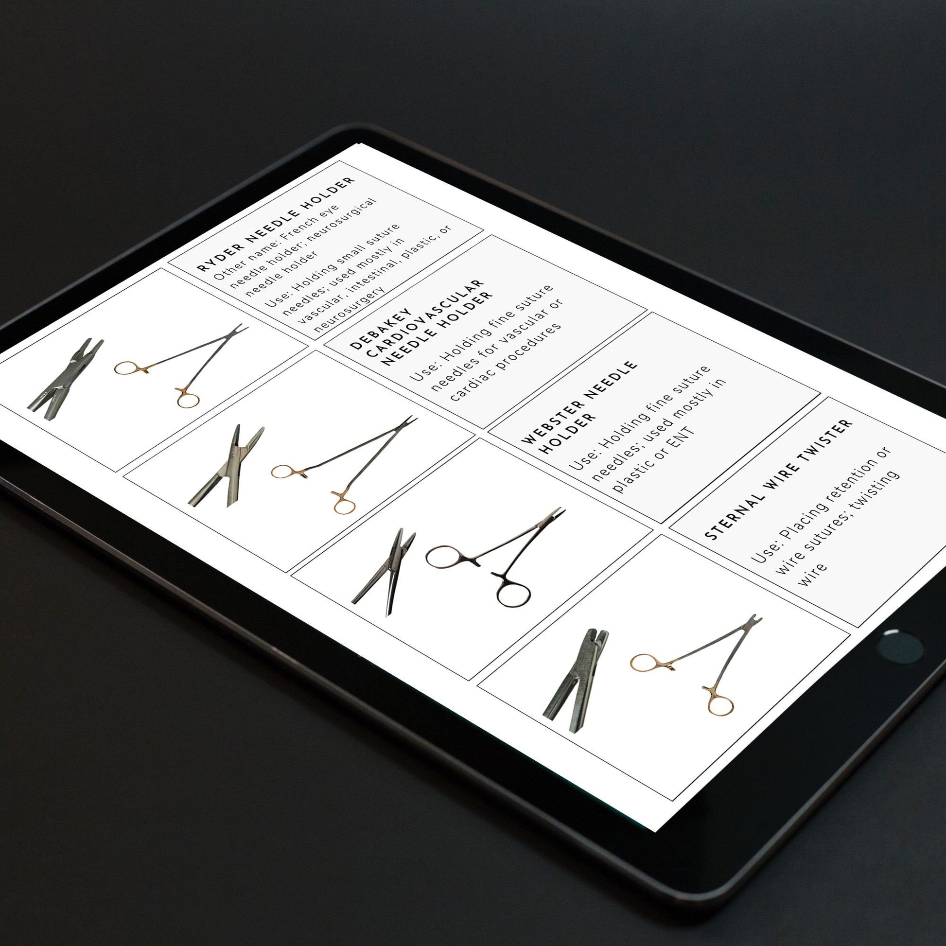 General surgical instruments tools flashcards OR Operating Room Surgery rotation Instrumentation Surgical Tech clinical Medical student